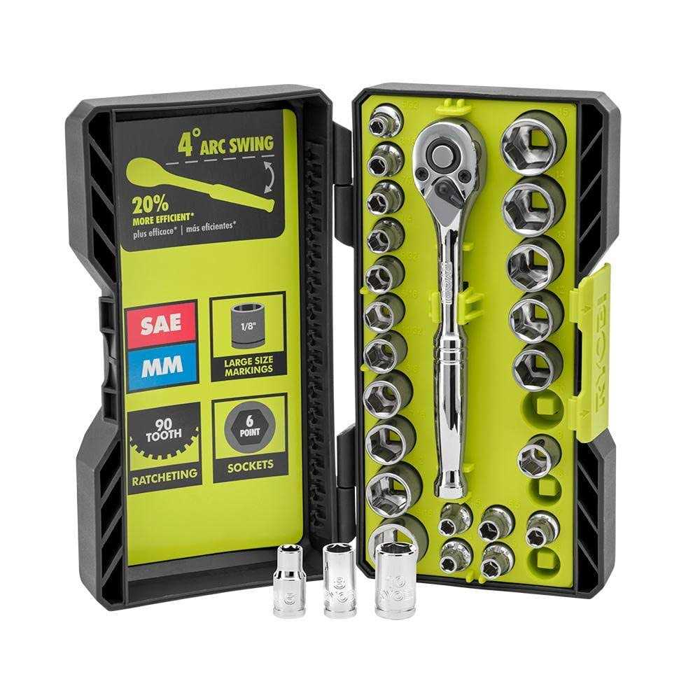 Ryobi 26-Piece 1/4 in. Drive Ratchet and Socket Set - Cheap Fitting