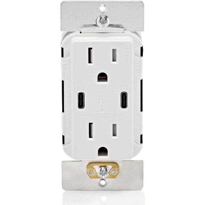 Leviton T5636-W 60W USB Dual Type-C/C Power Delivery In-Wall Charger with 15A Tamper-Resistant Outlet - Cheap Fitting