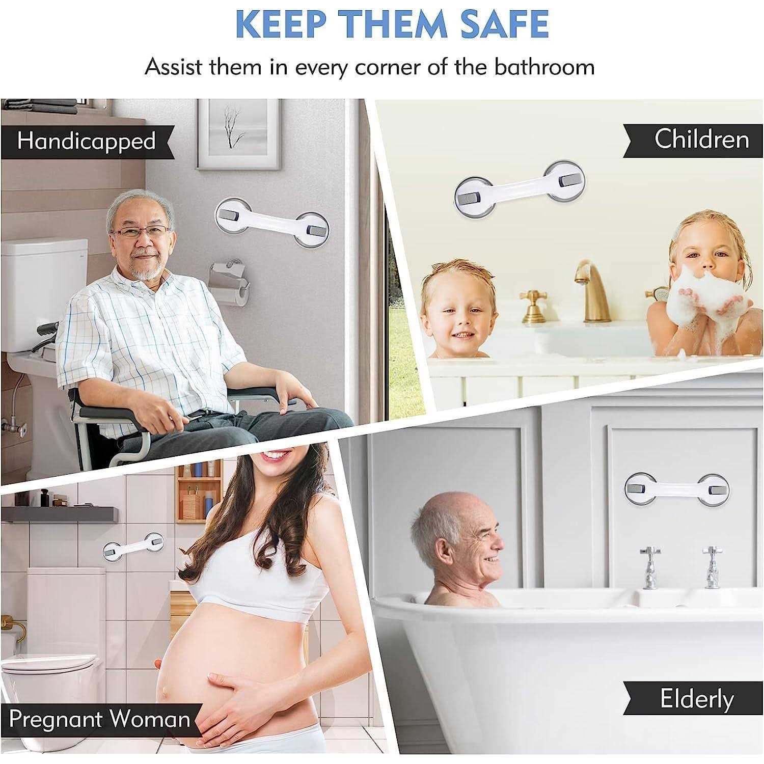 texinpress 2 Pack Shower Handle 12 inch Shower Safety Grab Bars with Strong Suction Cup for Elderly Seniors Handicaps Holding Grab Bar for Shower - Cheap Fitting