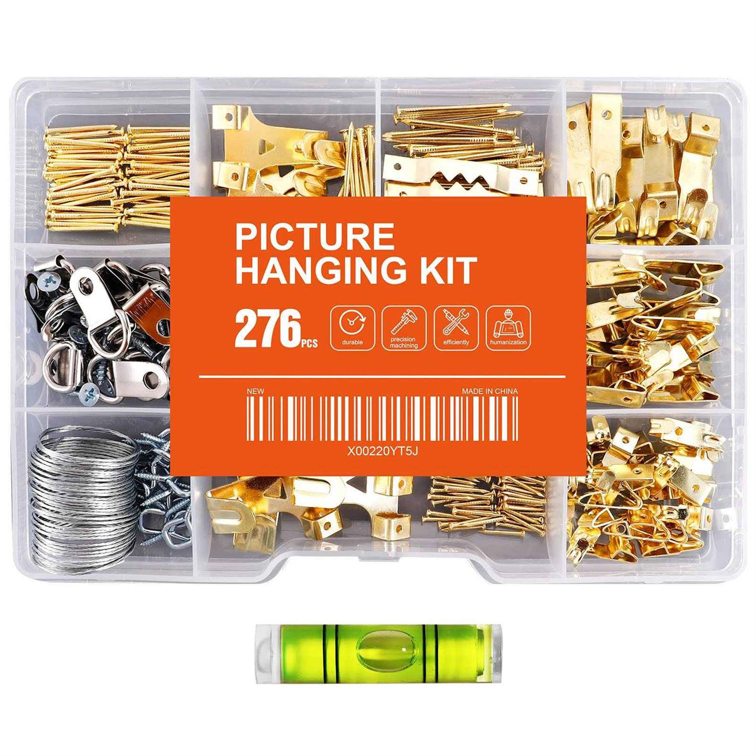 Hongway 276pcs Picture Hanging Kit, Picture Hangers, Heavy Duty Frame Hooks Assortmentwith Nails, Hanging Wire, Screw Eyes, D Ring and Sawtooth	Hongway 276pcs Picture Hanging Kit, Picture Hangers, Heavy Duty Frame Hooks Assortmentwith Nails, Hanging - Cheap Fitting