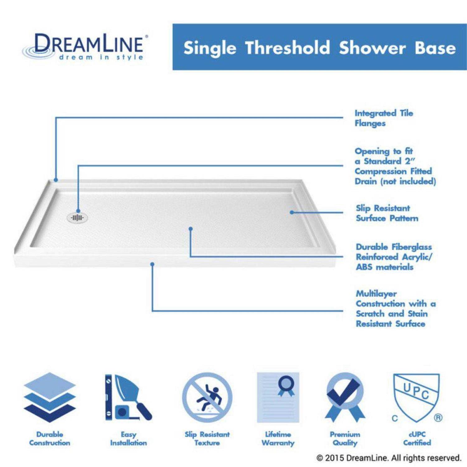 DreamLine SlimLine 36 in. x 60 in. Single Threshold Shower Base DLT-1136601 - Cheap Fitting