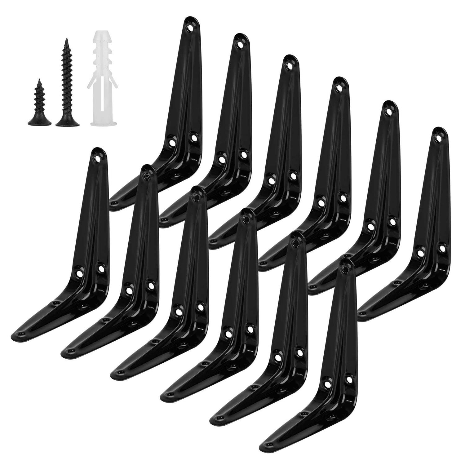 12Pack Shelf Brackets Heavy Duty Black Metal Floating Shelves Bracket 4 x 3 Inch Rustic Farmhouse Decorative Iron L Bracket J Brackets Wall Joint - Cheap Fitting