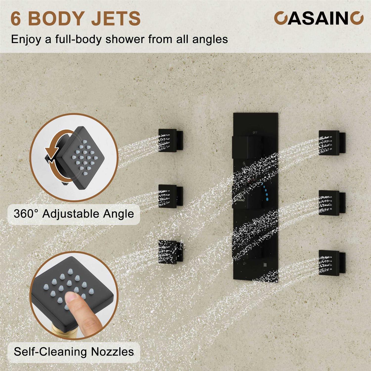 16 Deluxe Showerhead Dual Shower Head System with Slide Bar & 6 Body Jets-CASAINC KCHS0019-16MB - Cheap Fitting