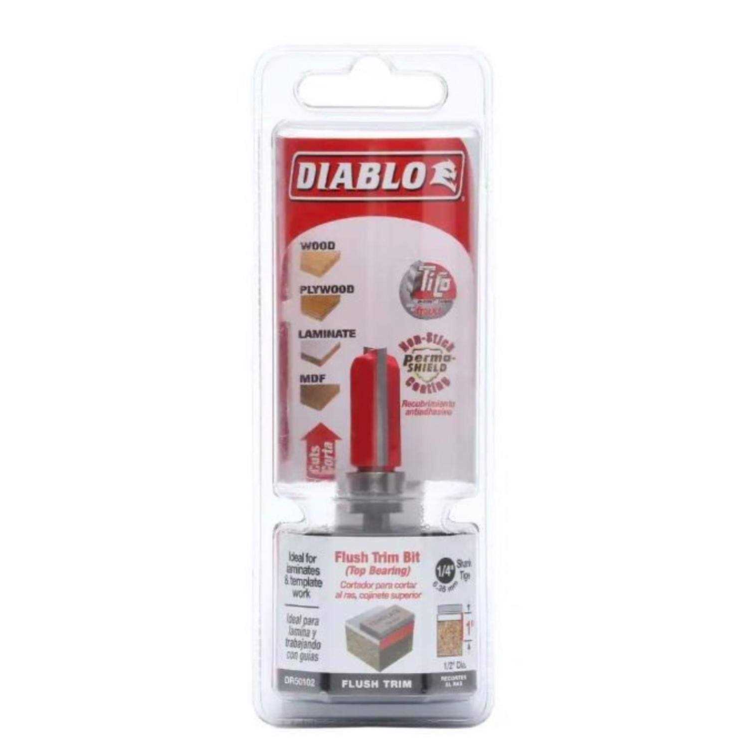 Diablo 1/2 in. D X 2-5/8 in. L Carbide Top Bearing Flush Trim Router Bit - Cheap Fitting