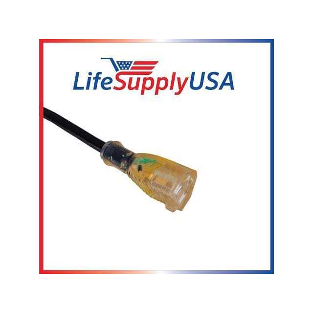 LifeSupplyUSA SJTW 15 Amp 125 Volt 1875 Watt Lighted End Indoor/Outdoor Black Heavy Duty Extension Cord - Cheap Fitting