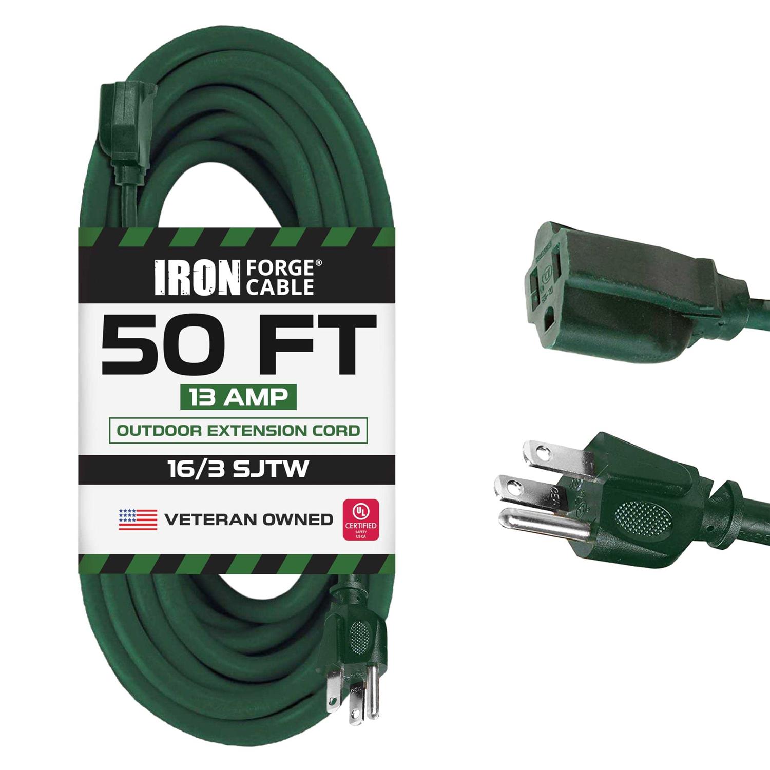 Iron Forge Cable Outdoor Extension Cord 16/3 Sjtw Green Extension Cable with 3 Prong Grounded Plug - Cheap Fitting