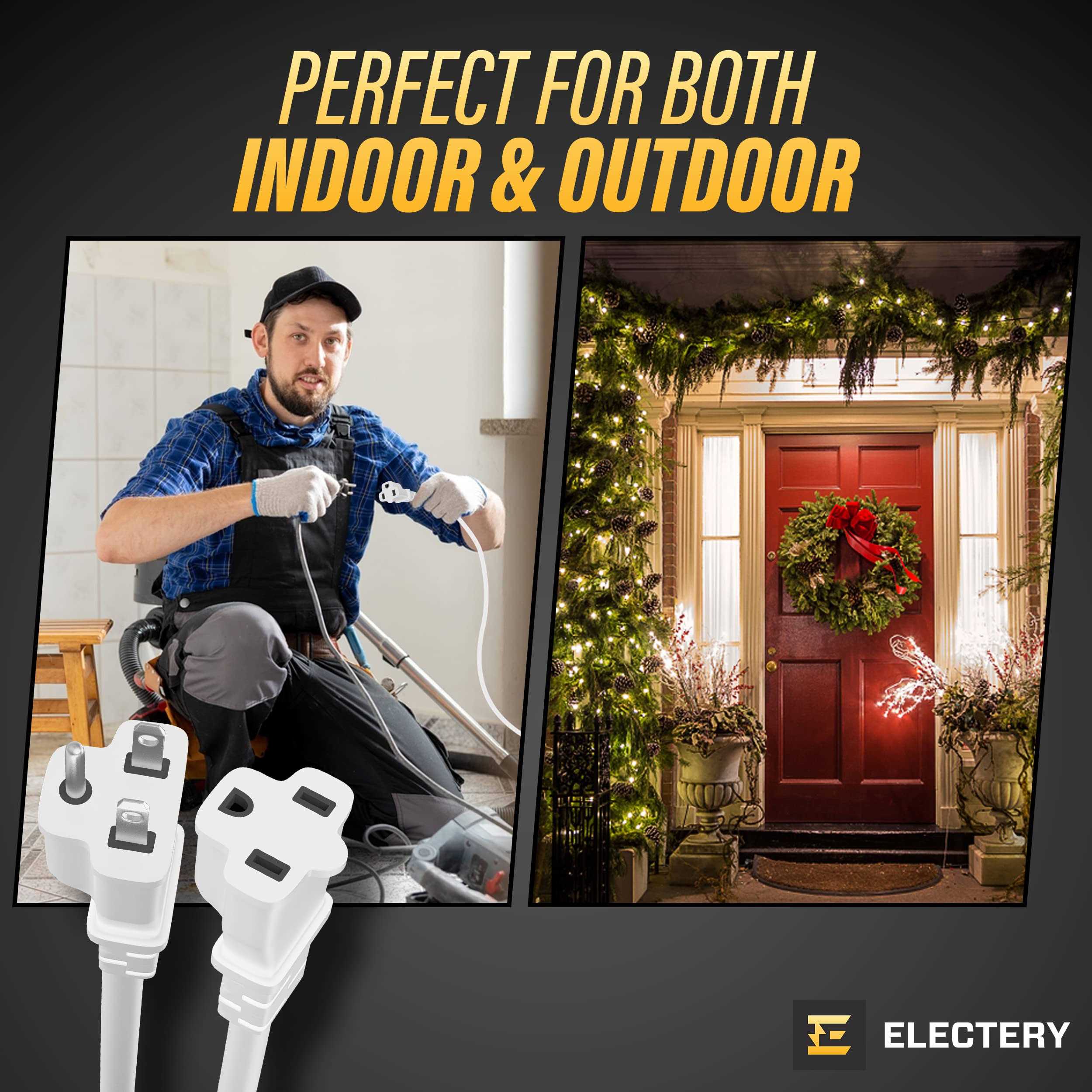 Indoor Outdoor Extension Cord White 16 Gauge Wire 3 Prong Grounded Power Cable - Cheap Fitting