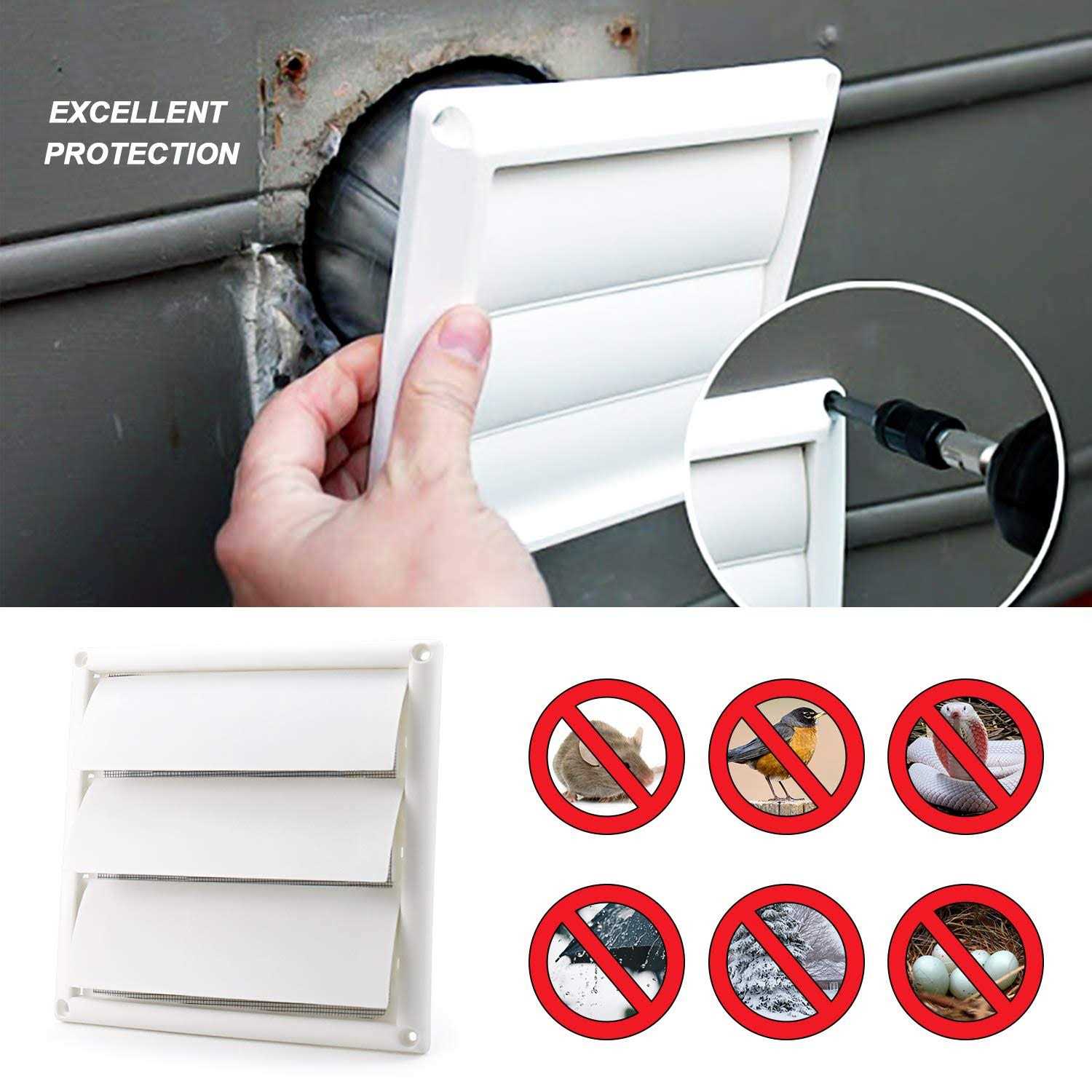 Funmit 6” Louvered Vent Cover for Exterior Wall Vent Hood Outlet Airflow Vent Dryer Air Vent - Cheap Fitting