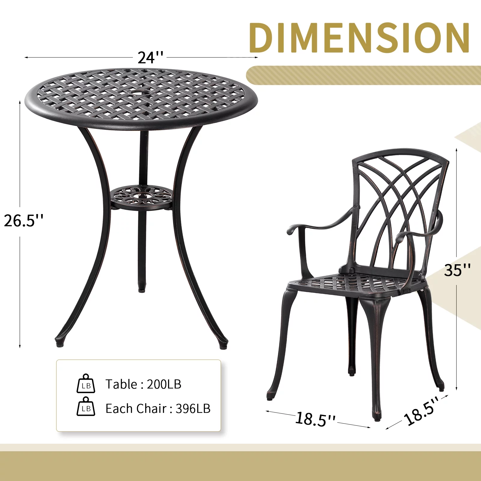 Withniture 3 Piece Outdoor Bistro Set Round Patio Table and Chairs with 2