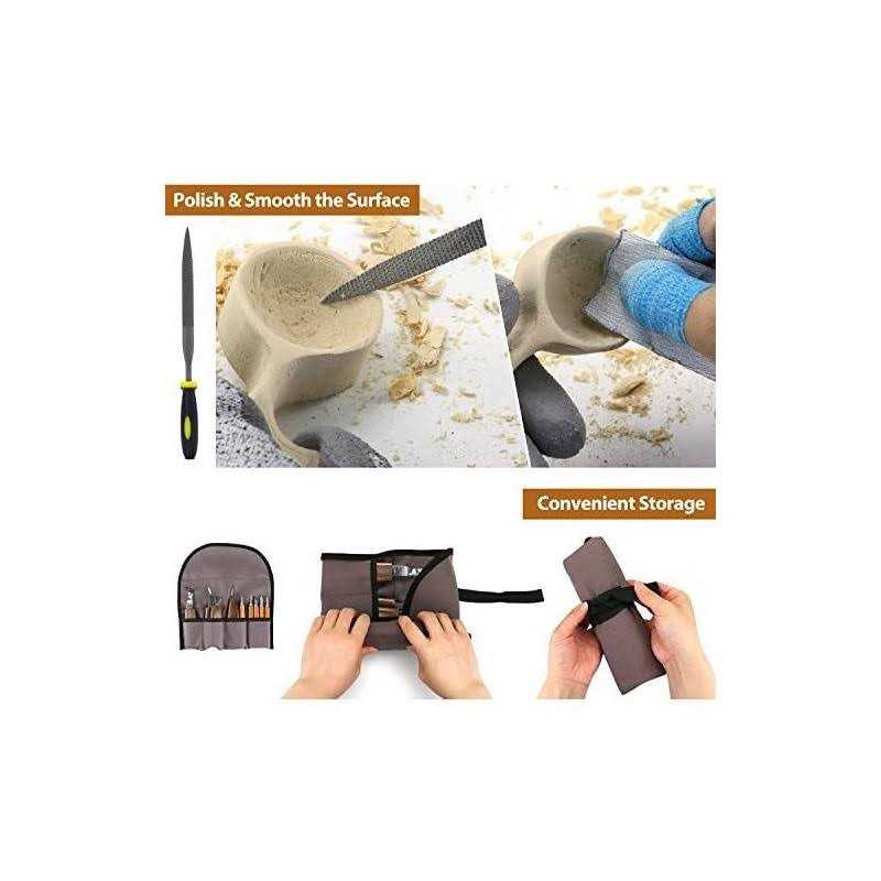 POLIWELL Wood Carving Kit 22PCS Wood Carving Tools Hand Carving Knife Set with Anti-Slip Cut-Resistant Gloves Needle File Wood Spoon Carving Kit for Beginner - Cheap Fitting
