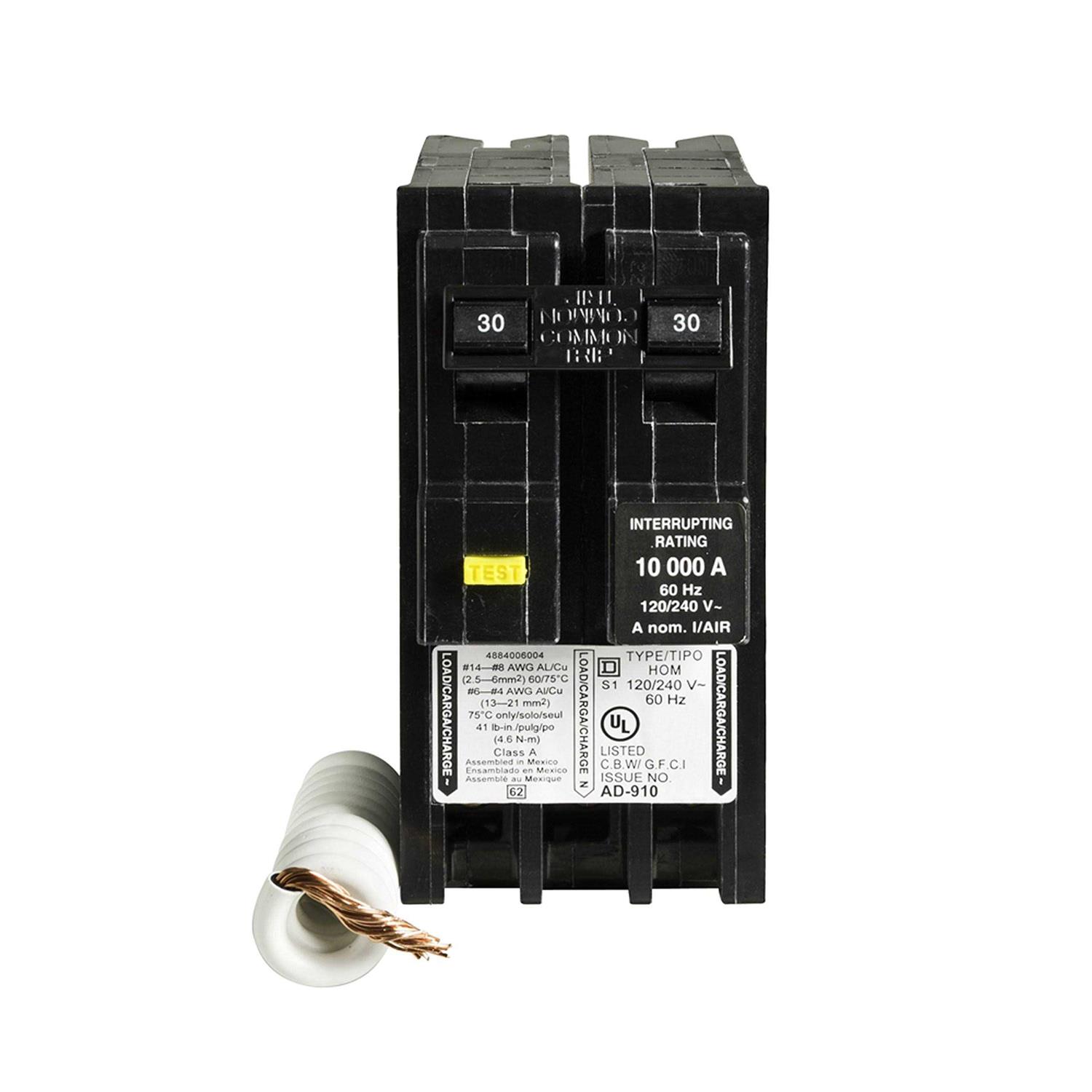Square D Homeline 30 Amp 2-Pole GFCI Circuit Breaker HOM230GFIC - Cheap Fitting