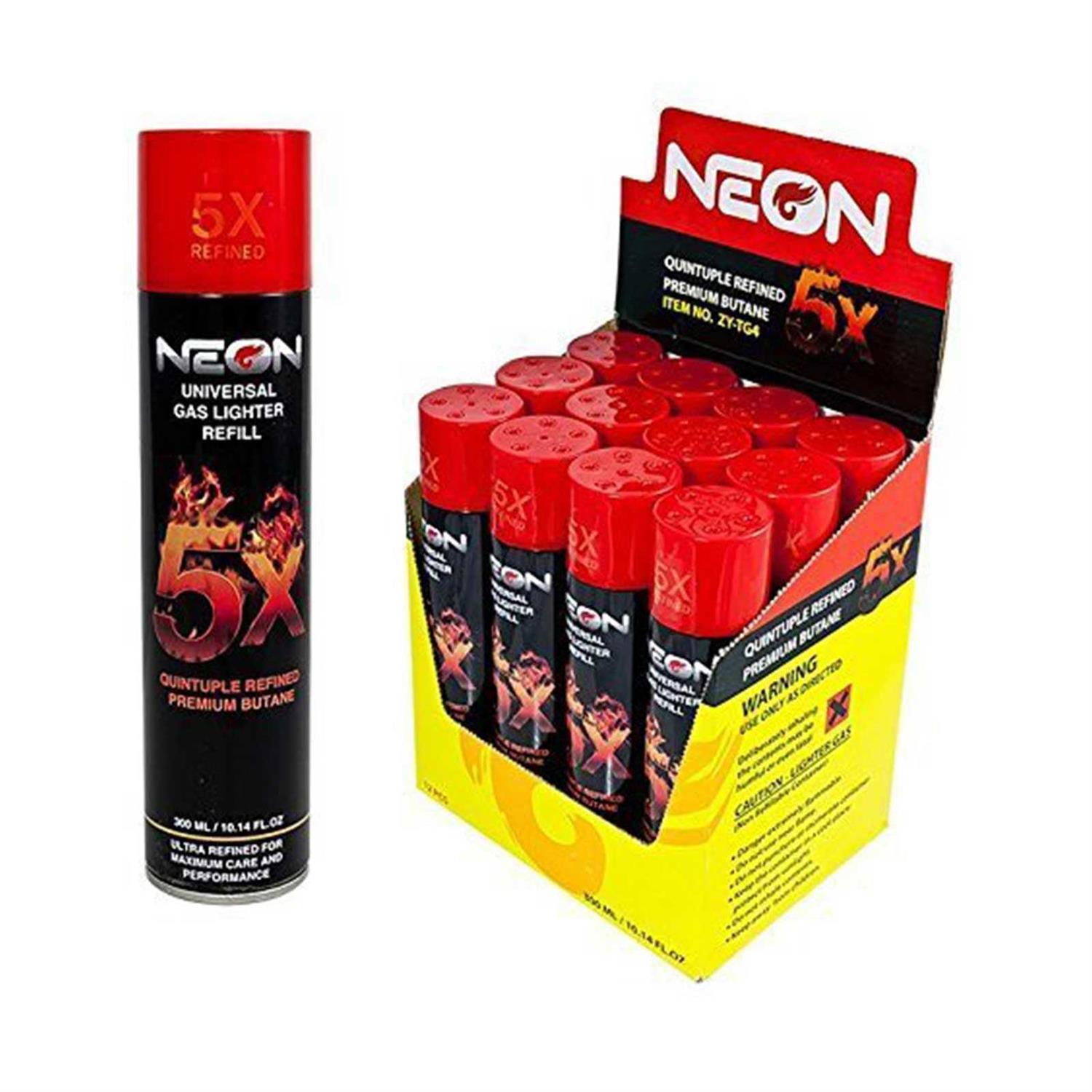 Neon refill Butane can of 300ml 5X Refined Butane Fuel - Cheap Fitting