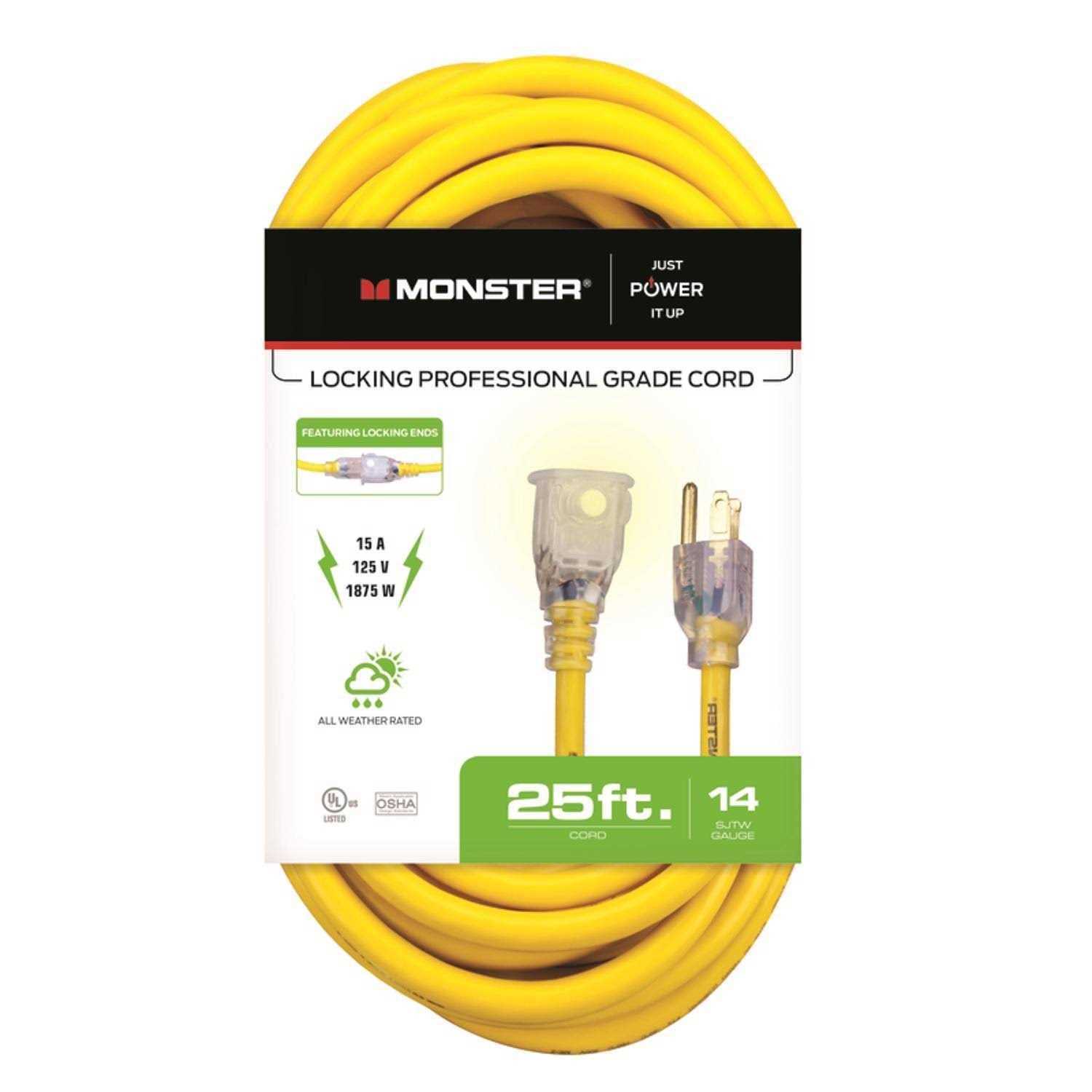 Monster Outdoor Yellow Extension Cord 14/3 SJTW - Cheap Fitting