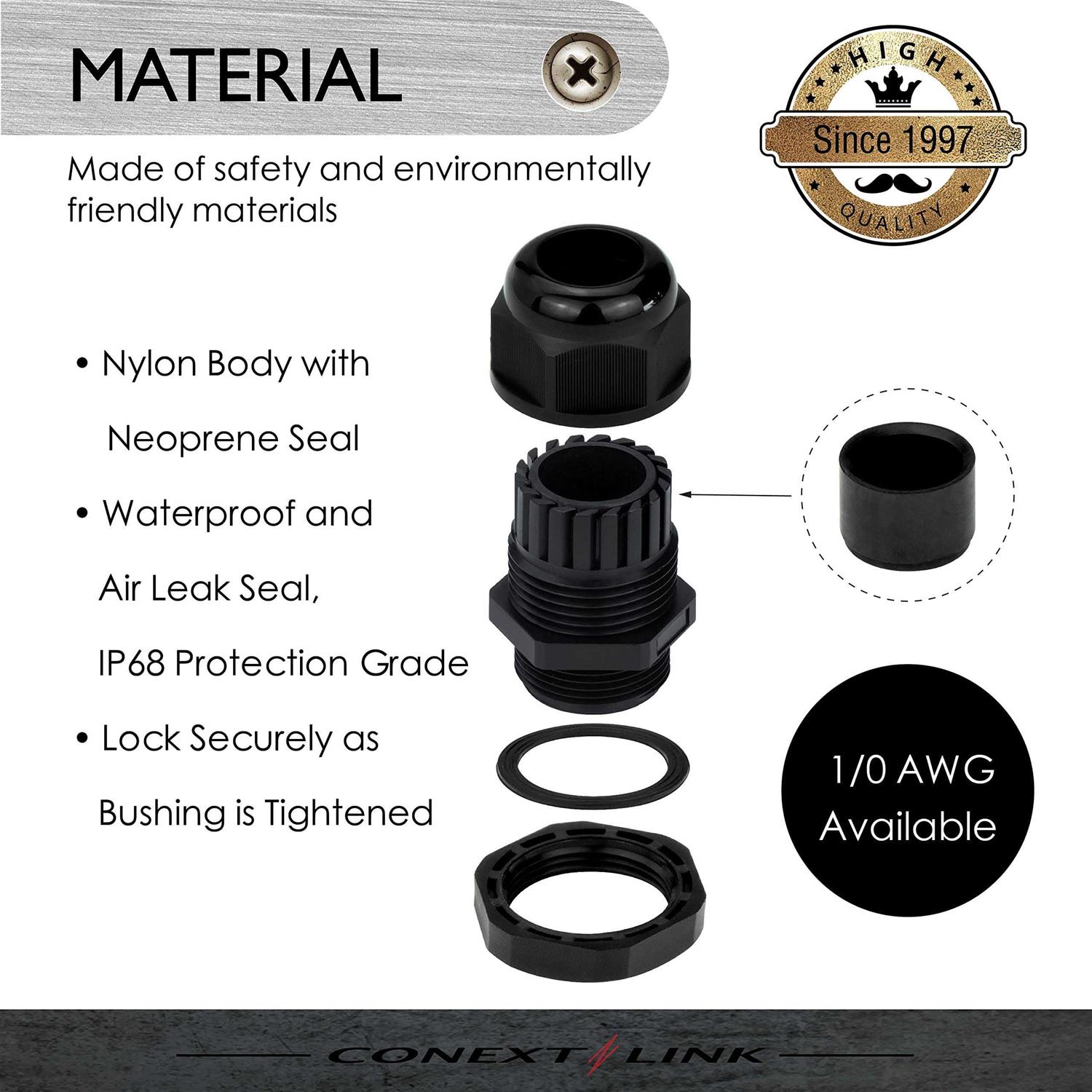 Conextlink 5pcs Waterproof IP68 Nylon Firewall Bushing Grommet Cable Gland Joint Adjustable Locknut Protectors for Power Cable - Cheap Fitting