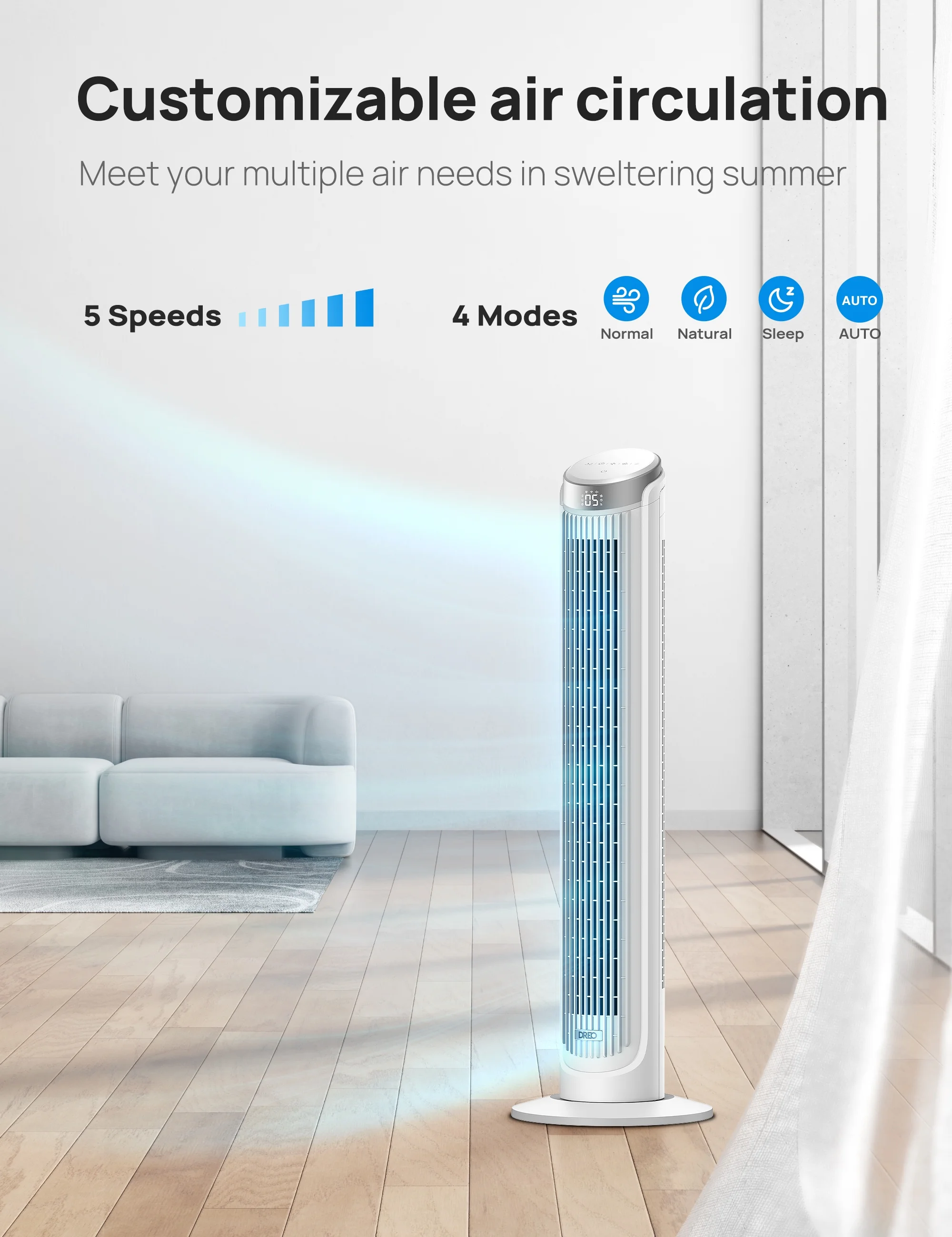 Dreo Tower Fan for Home 40 Inch, 90° Oscillating Bladeless Fan with Remote, 5 Speeds, 4 Modes, 12H Timer, LED Display with Touch Control, Quiet Floor Fan for Bedroom, White - Cheap Fitting