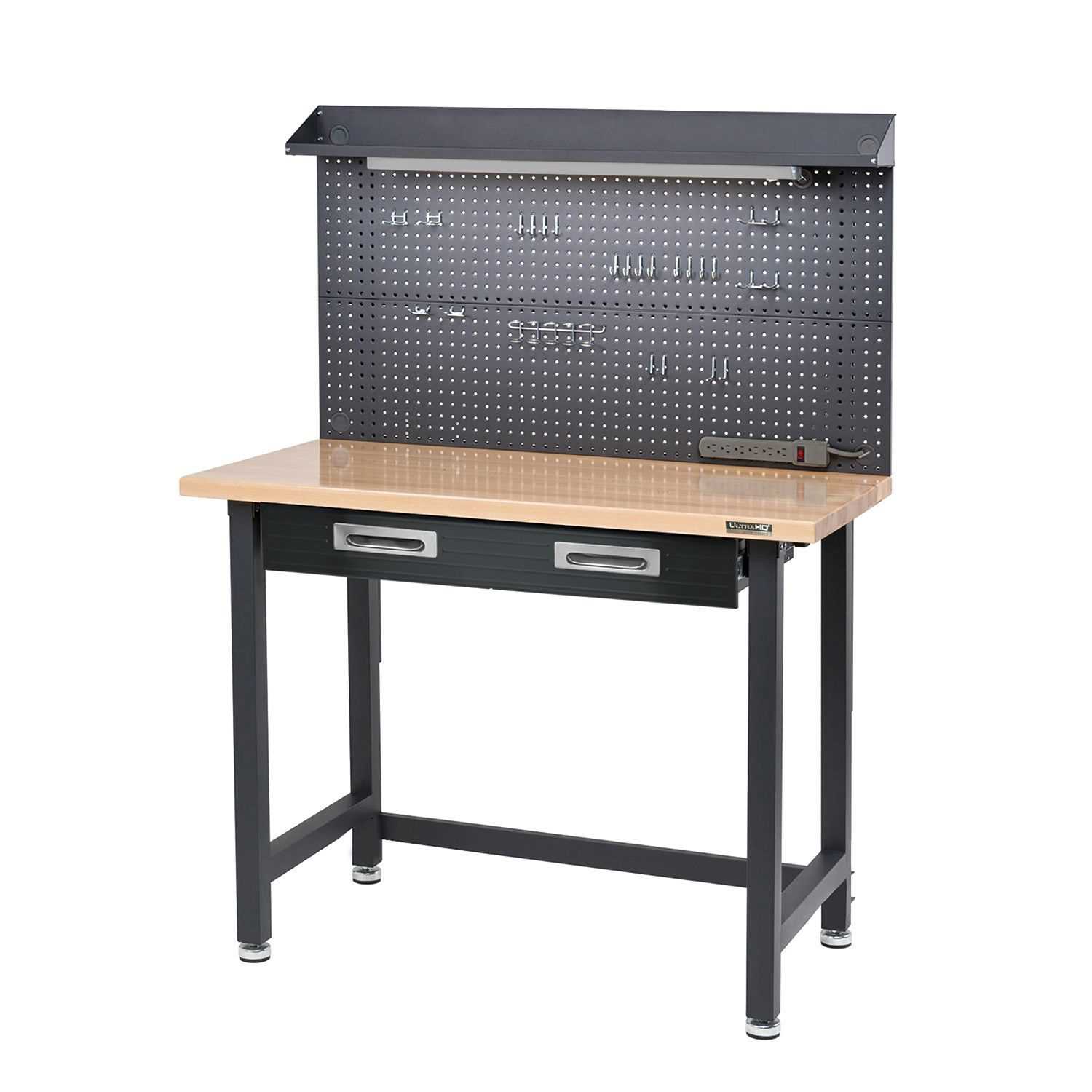 UltraHD Lighted Workcenter w/ Wood Top and Pegboard, Graphite - Cheap Fitting