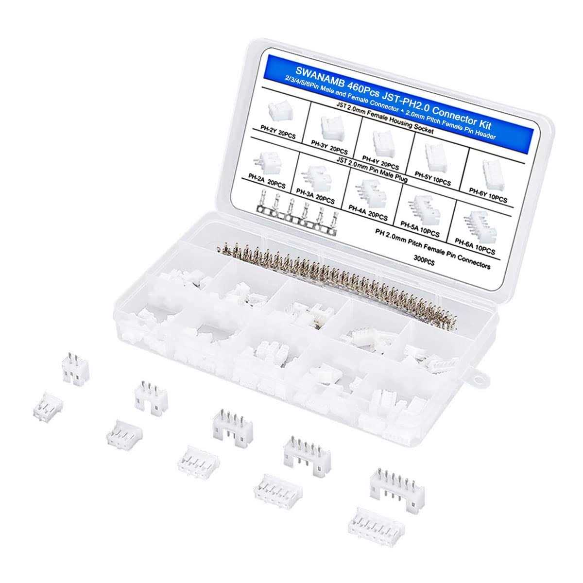 460PCS JST PH2.0 Connector Kit 2/3/4/5/6Pin Plug with Terminal Wires Cables Socket Header Wire Connectors Kit - Cheap Fitting