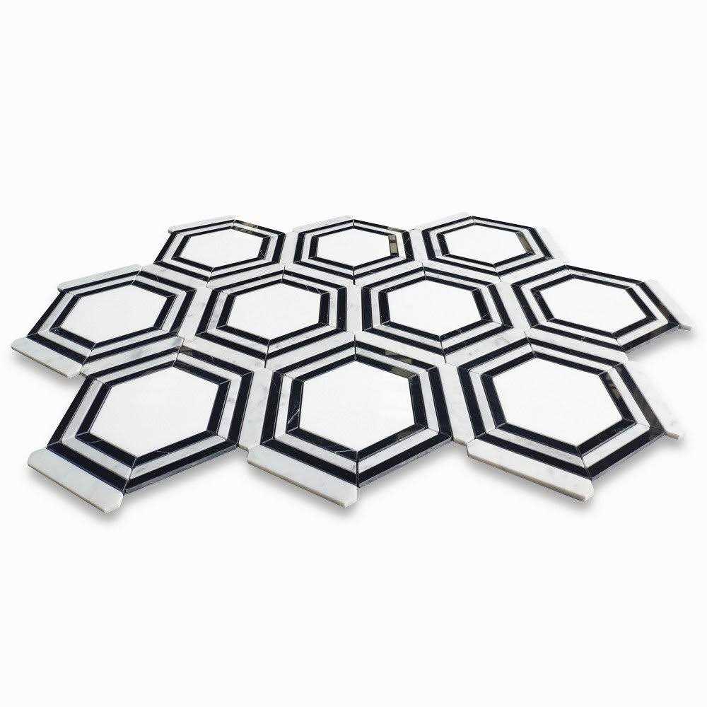Marble Online Georama Hexagon Nero Thassos White Marble Geometric Tile - Cheap Fitting