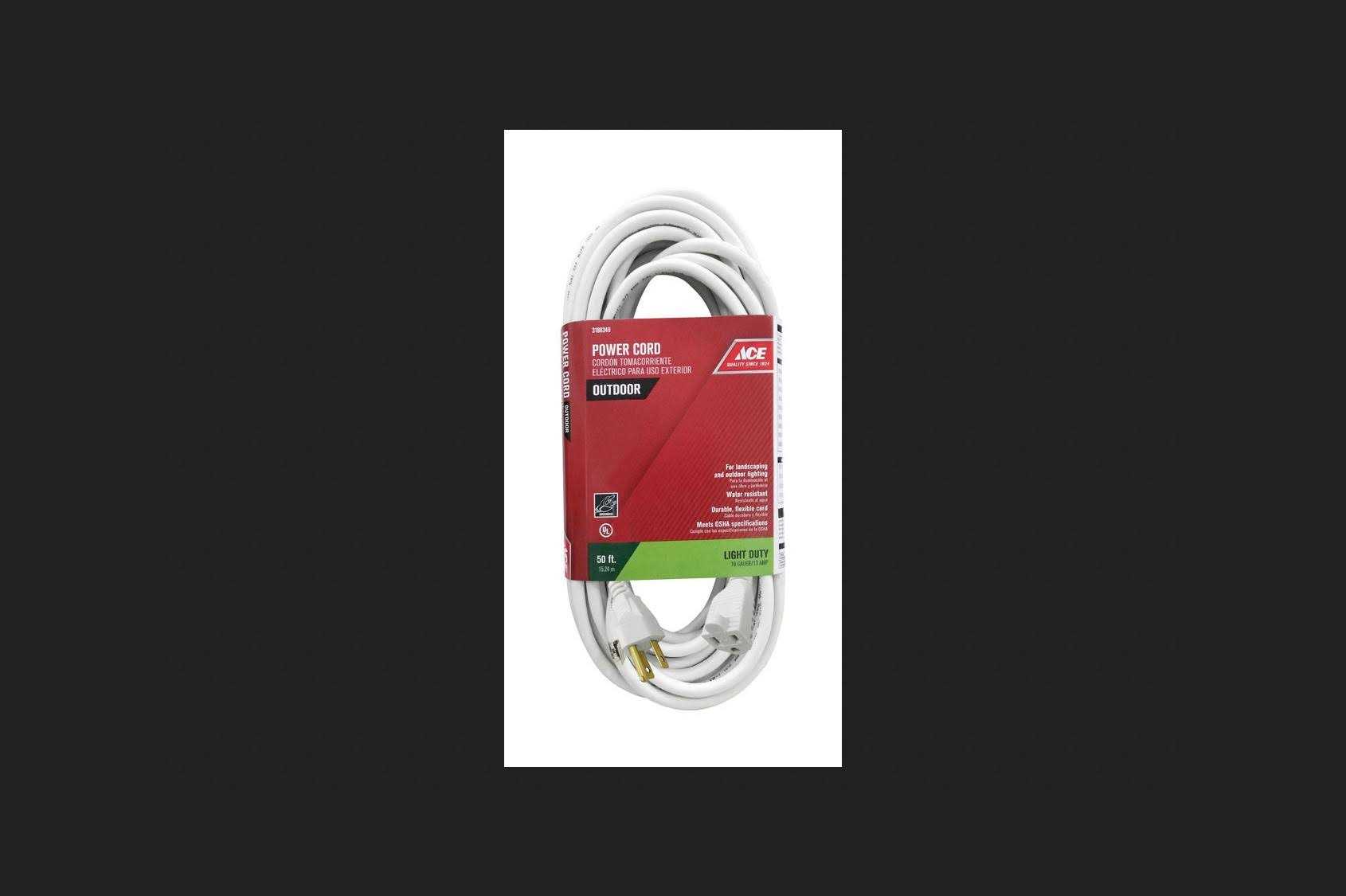 Ace Outdoor 50 ft. L White Extension Cord 16/3 SJTW - Cheap Fitting