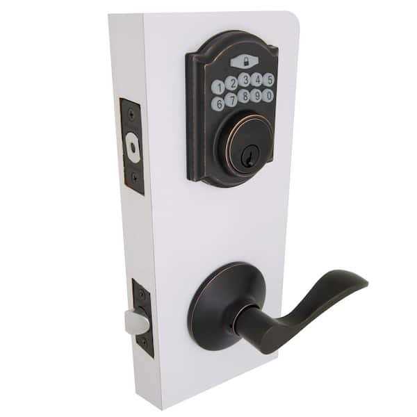 Defiant Castle Aged Bronze Electronic Single Cylinder Deadbolt with Naples Handle Combo Pack - Cheap Fitting
