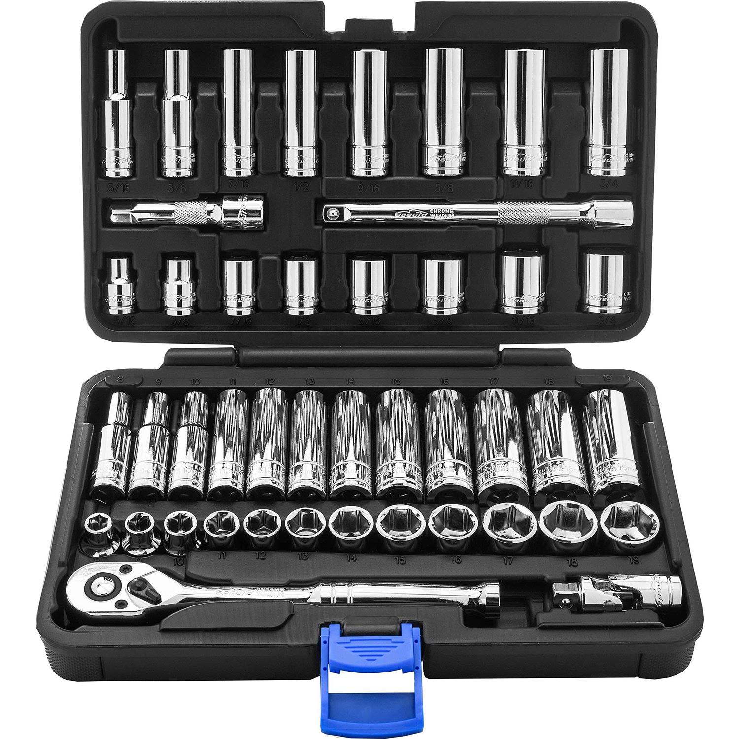Epauto 45 Pieces 3/8 Drive Socket Set with 72-Tooth Pear Head Ratchet - Cheap Fitting