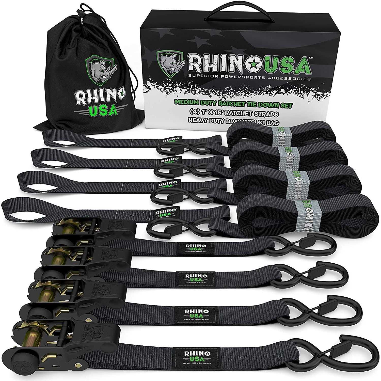 Rhino USA 1 inch x 15′ HD Ratchet Tie-Down Set - Cheap Fitting