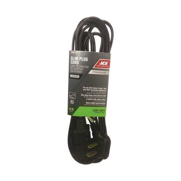 Ace Indoor 12 ft. L Black Extension Cord 16/2 SPT-2 - Cheap Fitting