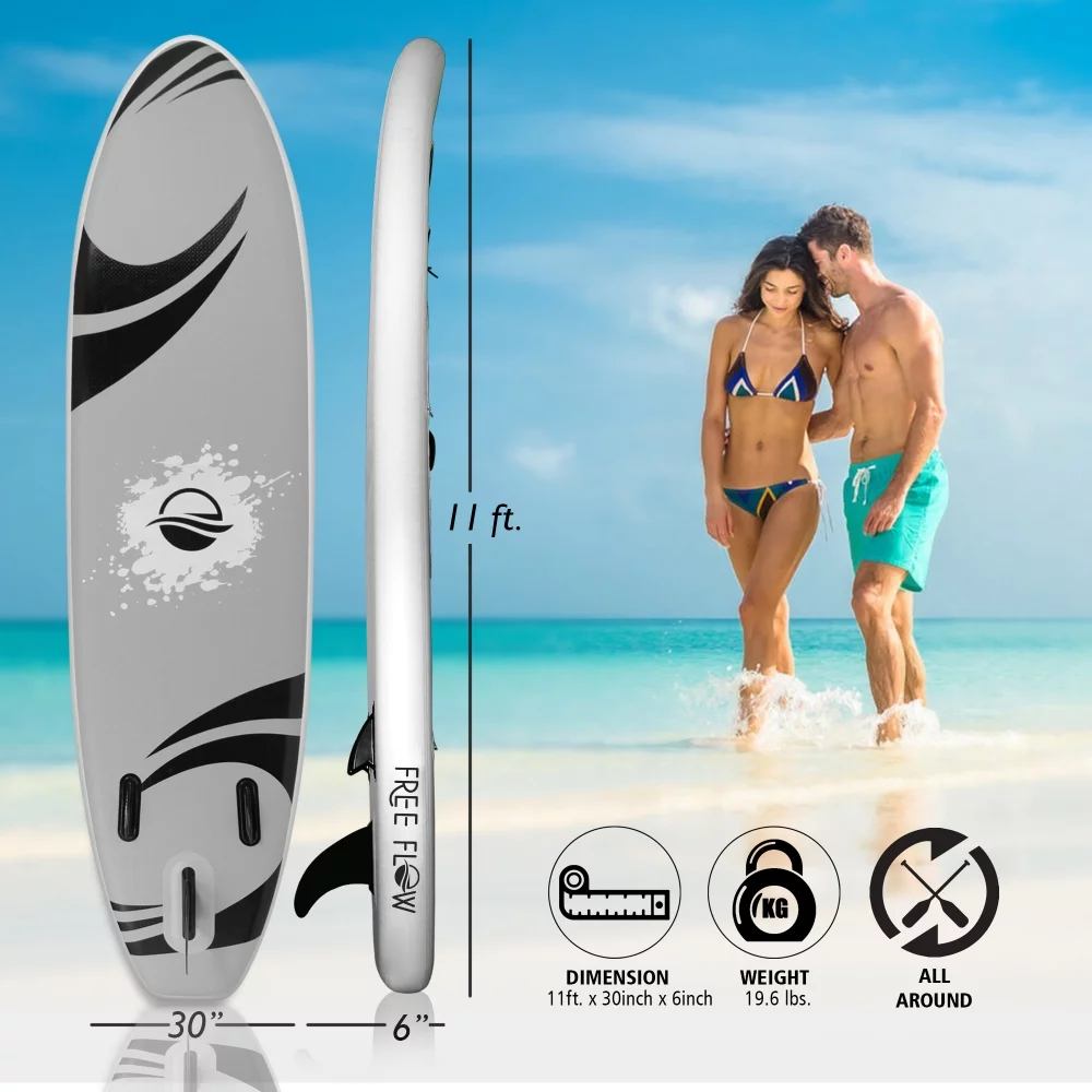 SereneLife 11 Foot Free Flow Inflatable SUP Stand Up Paddle Board Kit, White - Cheap Fitting