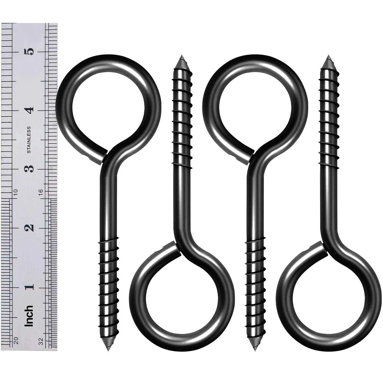 ZAUGONTW 5 Inch Eye Bolts Screw in Hooks Stainless Steel 4 Pcs Black Large Screw Eye Hooks for Hanging - Cheap Fitting