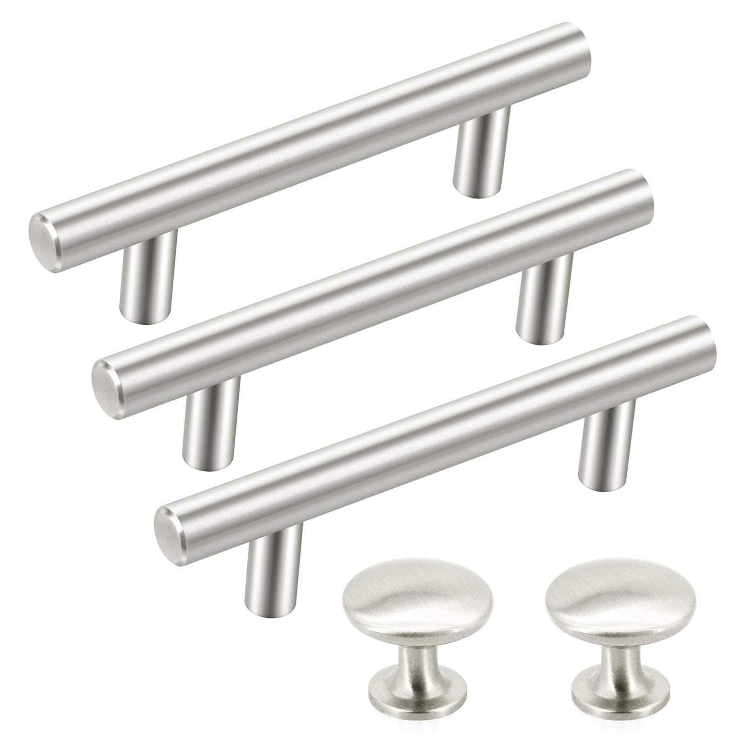 Drawer Pulls and Knobs SUNRIVER Cabinet Handles Brushed Nickel 26 Pack Kitchen Cabinet Pulls 10 Pack Cabinet Knobs 3 Hole Centers Cabinet - Cheap Fitting