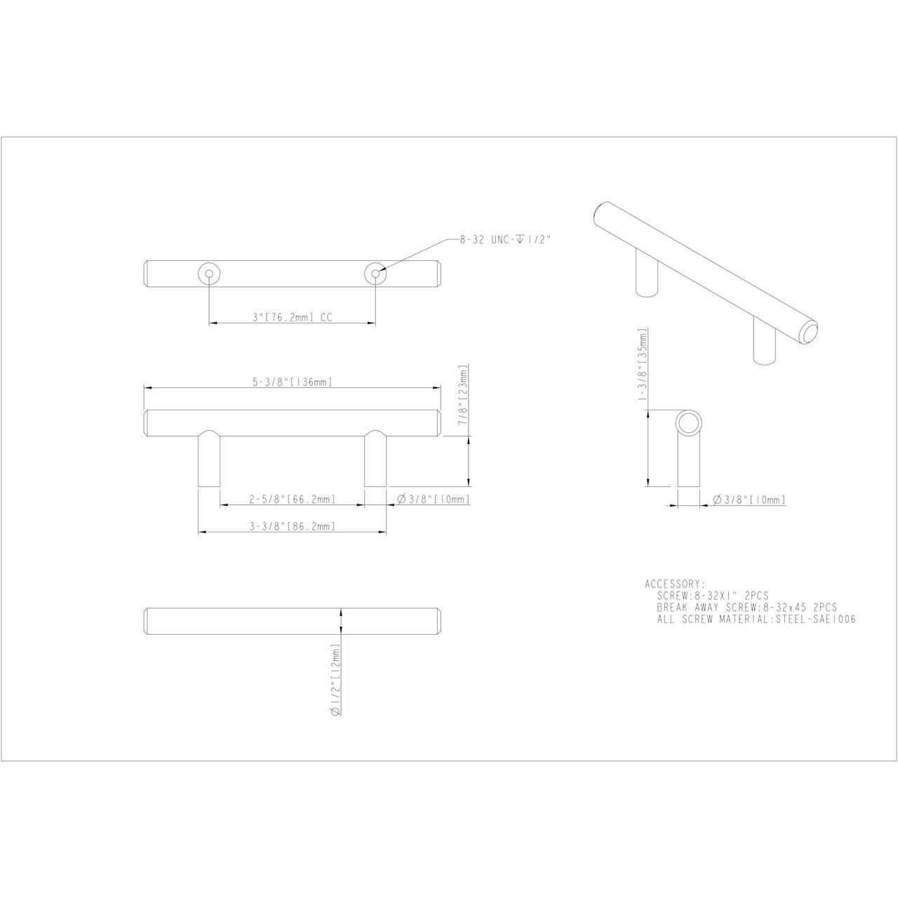 Elements Naples Cabinet Pull 136 - Cheap Fitting