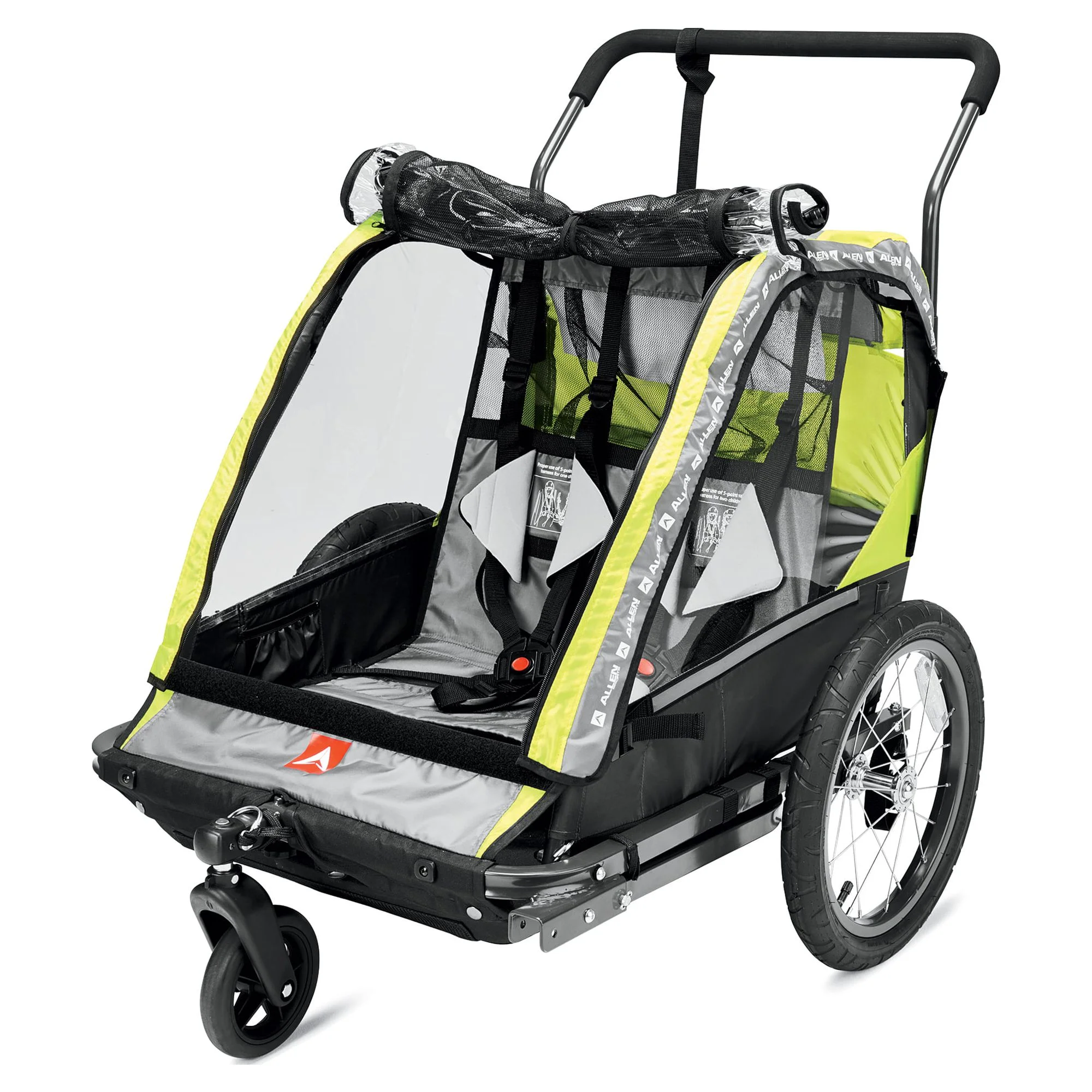 Allen Sports Deluxe 2-Child Bicycle Trailer & Stroller, max capacity 100 lbs, Model AS2, Green - Cheap Fitting