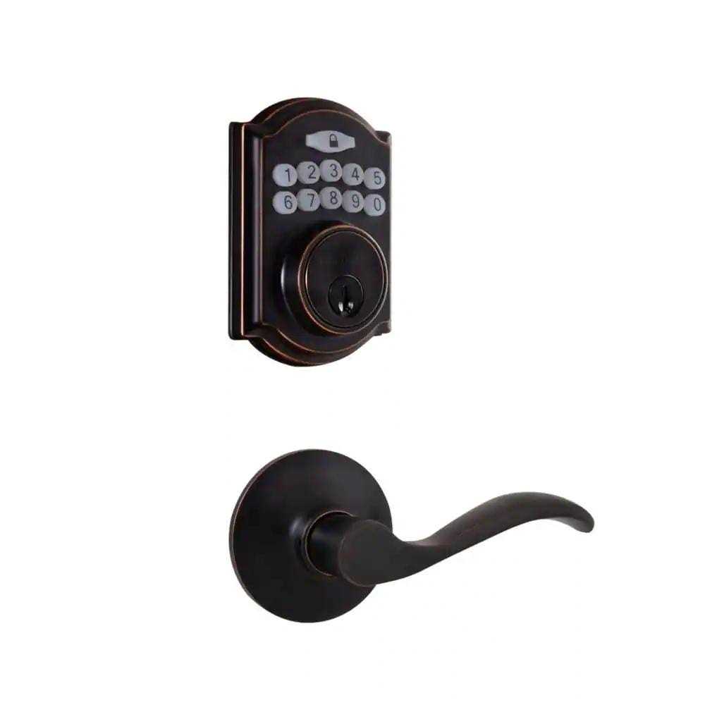 Defiant Castle Aged Bronze Electronic Single Cylinder Deadbolt with Naples Handle Combo Pack - Cheap Fitting
