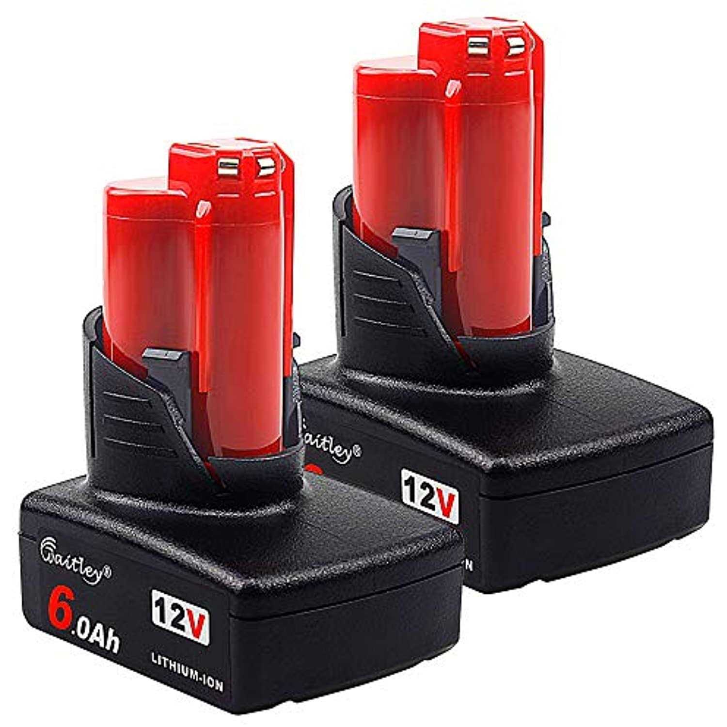 waitley 2 Pack 12v 6a Replacement Battery Compatible with Milwaukee 60ah Power Tools - Cheap Fitting