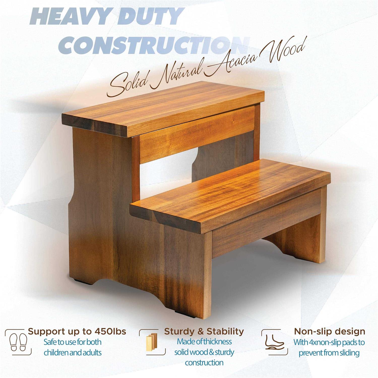 Wooden Two Step Stool Heavy Duty 2 Step Stool For Adult And Kids - Cheap Fitting