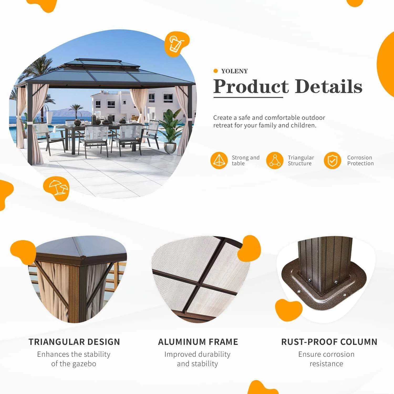 Yoleny 12'x16' Outdoor Polycarbonate Double Roof Hardtop 12 ft Gazebo Canopy, Brown - Cheap Fitting