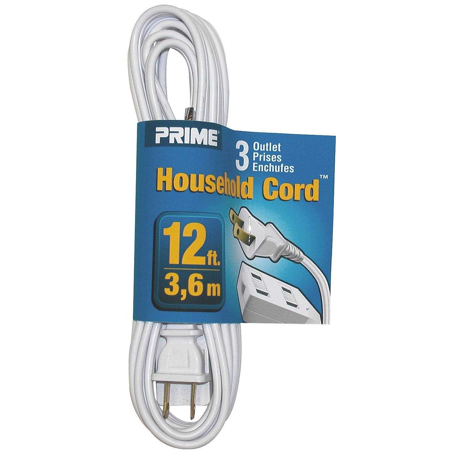 Prime Wire 12′ SPT-2 3-Outlet White Household Extension Cord - Cheap Fitting