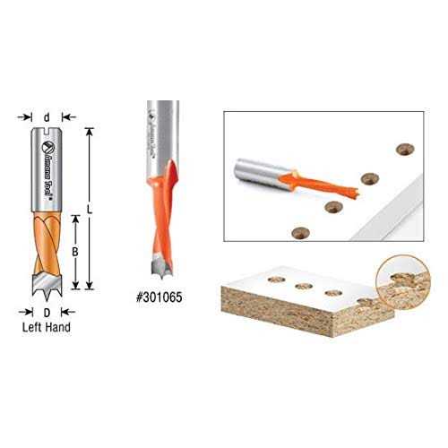 Amana 301005 Brad Point Boring Bit L/H 5mm Dia x 57mm Long x 10mm Shank - Cheap Fitting