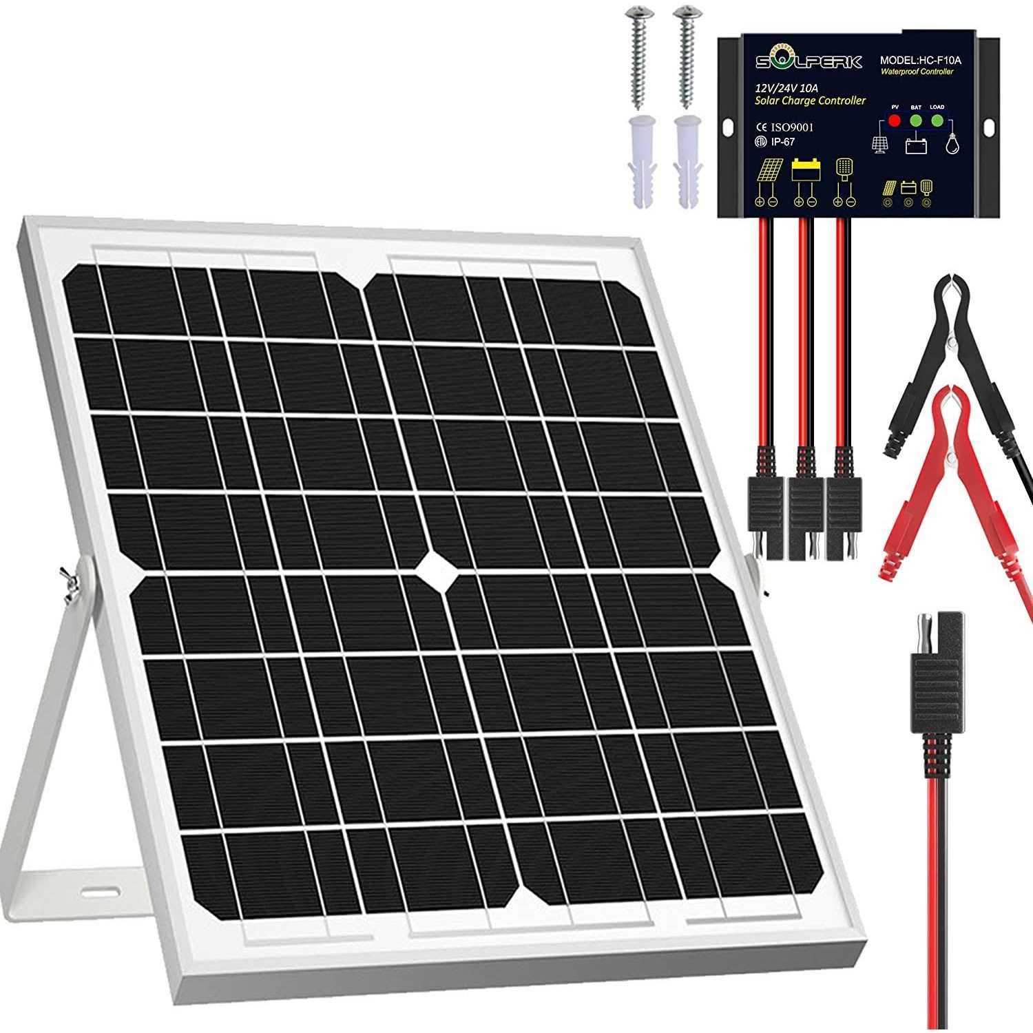 Solperk Solar Panel Kit 20W 12v Solar Battery Trickle Charger Maintainer + Upgrade Controller + Adjustable Mount Bracket for Boat Car RV Motorcycle - Cheap Fitting