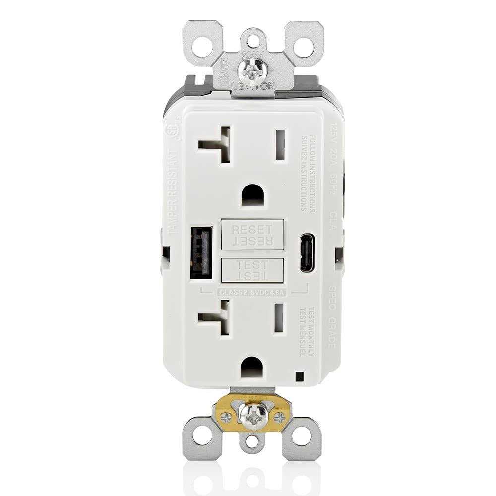 Leviton GUAC2-W 20A SmartlockPro Self-Test GFCI Combination 24W Type A/C USB In-Wall Charger Outlet - Cheap Fitting