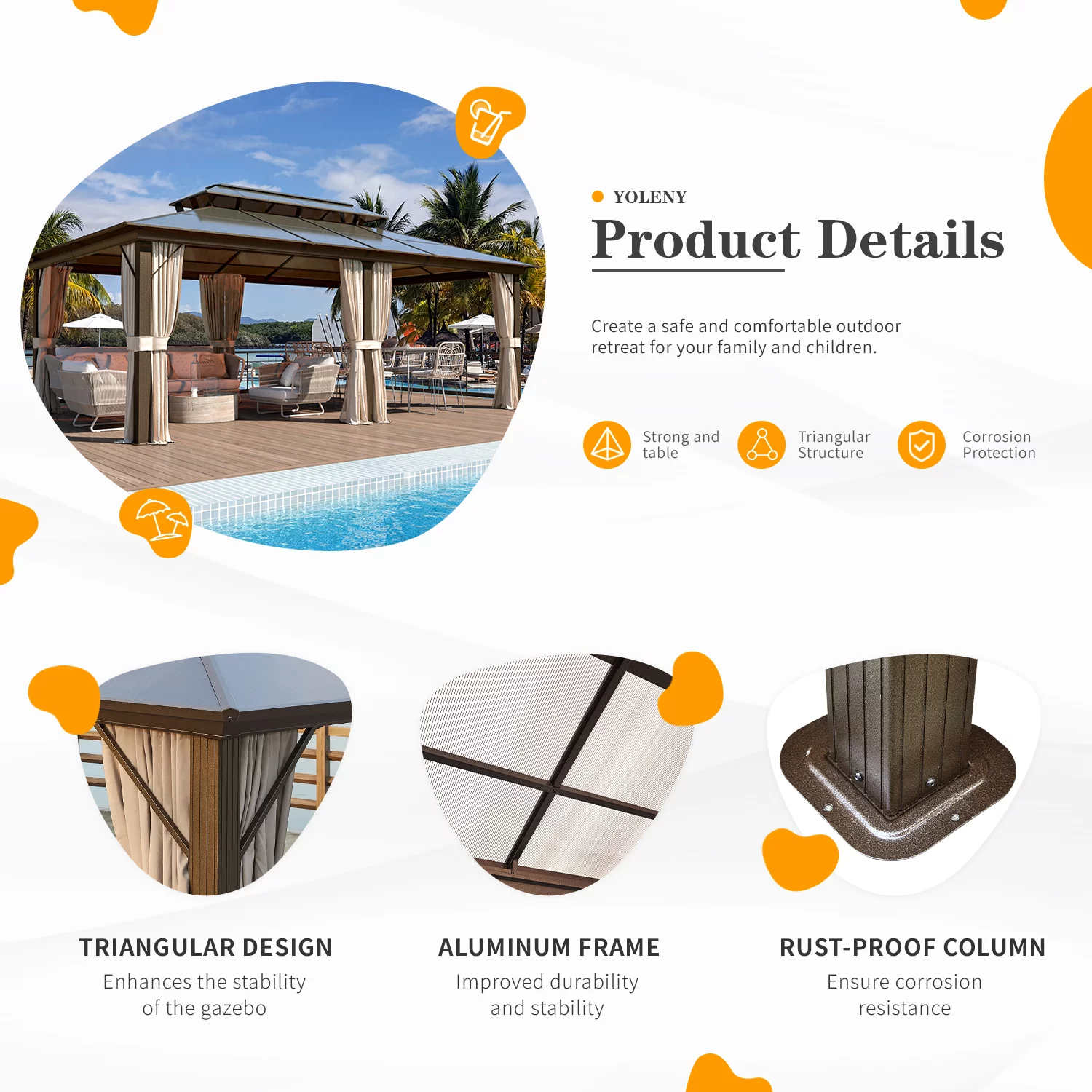 Yoleny 12'x16' Outdoor Polycarbonate Double Roof Hardtop 12 ft Gazebo Canopy, Brown - Cheap Fitting