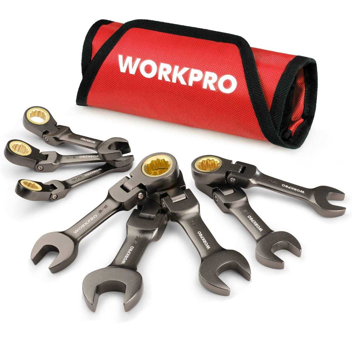 WORKPRO 8-Piece Flex-Head Stubby Ratcheting Combination Wrench Set - Cheap Fitting