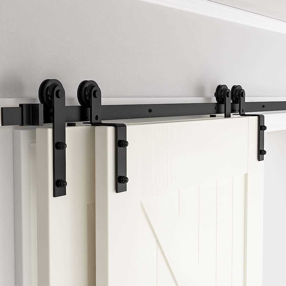 skysen 6FT Heavy Duty Sliding Barn Door Hardware Single Track Bypass Double Door Kit Black - Cheap Fitting