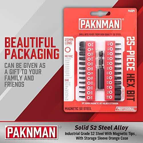 PAKNMAN 25-Piece Hex Head Allen Wrench Drill Bit Set, 1/4”Magnetic Extension, Metric and SAE S2 Steel Hex Bits Set - Cheap Fitting