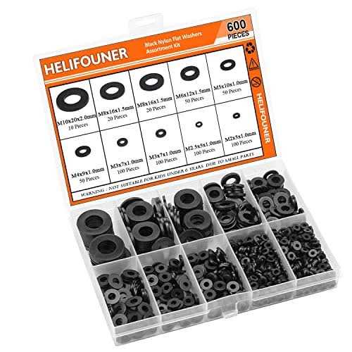 HELIFOUNER 600 Pieces 8 Sizes Nylon Flat Washers Assortment Kit - Cheap Fitting