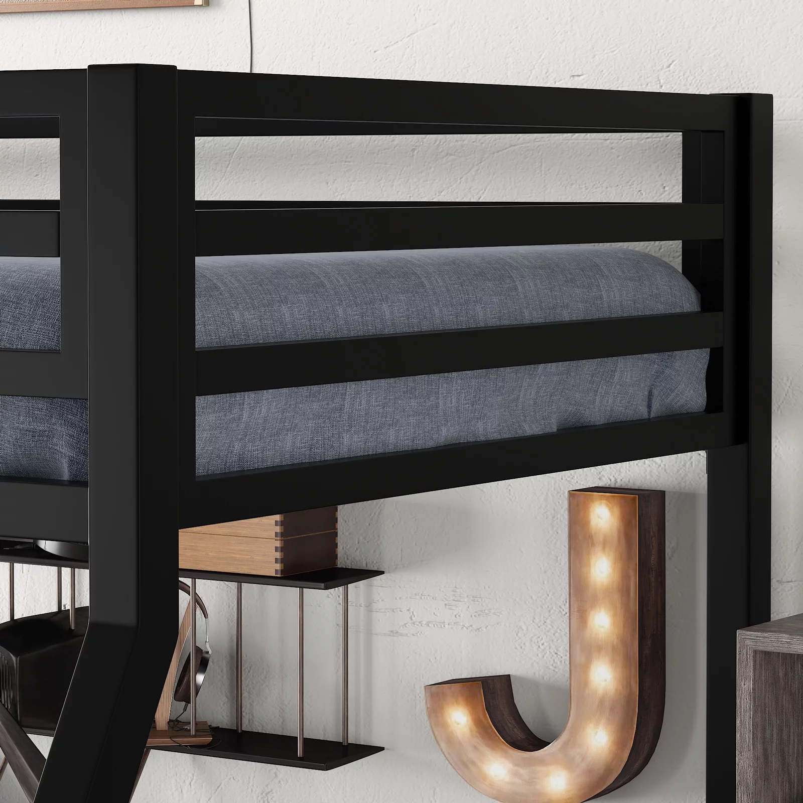 Amolife Twin Over Full Metal Bunk Bed with Removable Stairs, Fullength Guardrail, Black - Cheap Fitting