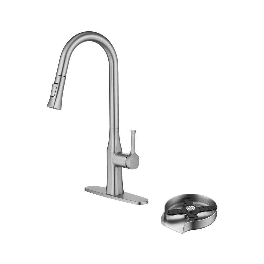 Boyel Living Single Handle No Sensor Pull Down Sprayer Kitchen Faucet with Deckplate Included and Glass Rinser BL-D3541-B - Cheap Fitting