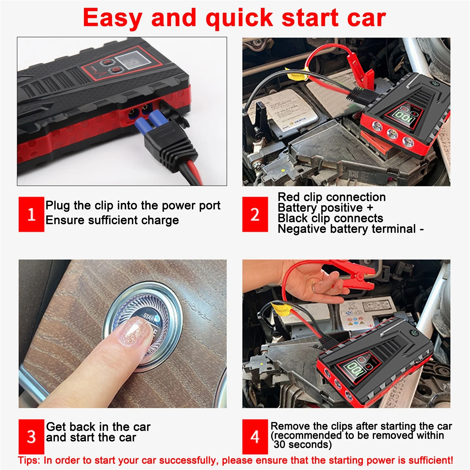 PRAXO Multi-functional Car Jump Starter, 5000A Peak 99800mAh Battery Jump Starter, 12V Car Battery Charger, Auto Battery Booster w/ LCD Display & 3 LED Modes, Portable Power Bank Charger - Cheap Fitting