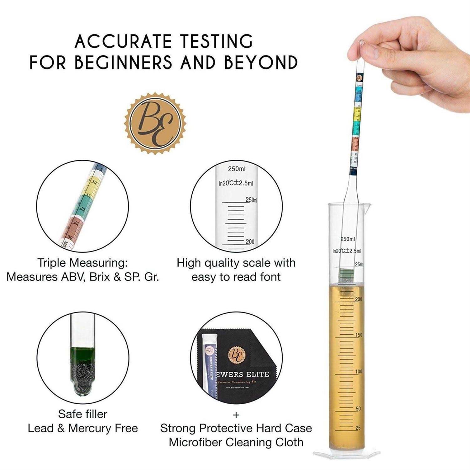 Brewer’s Elite Hydrometer & Plastic Test Jar for Home Brew Beer, Wine, Mead and Kombucha - Cheap Fitting