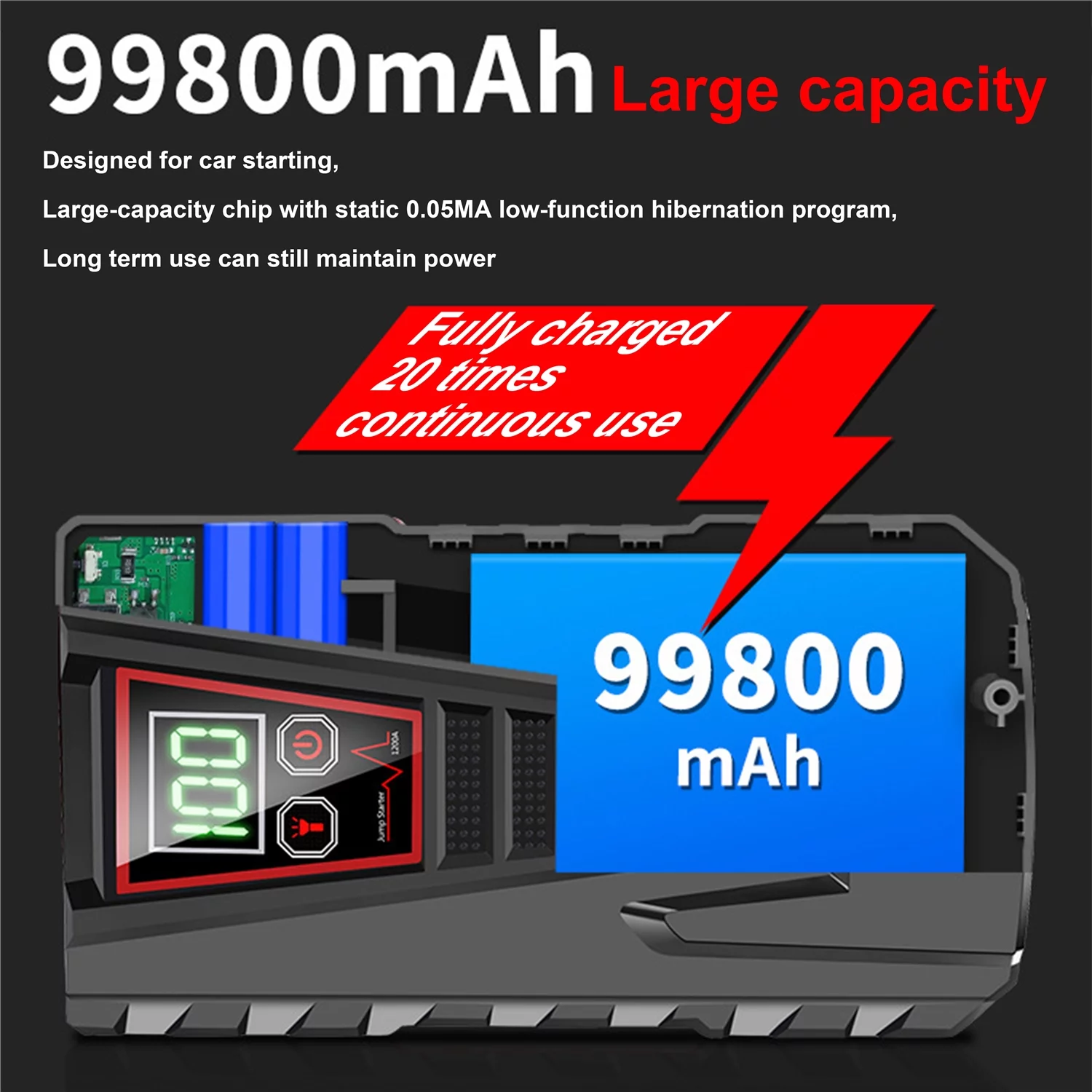 PRAXO Multi-functional Car Jump Starter, 5000A Peak 99800mAh Battery Jump Starter, 12V Car Battery Charger, Auto Battery Booster w/ LCD Display & 3 LED Modes, Portable Power Bank Charger - Cheap Fitting